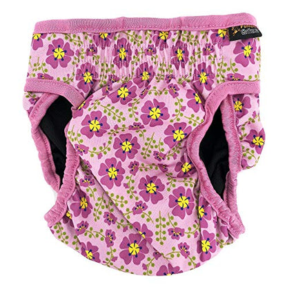 Pack of 3 Female Dog Diapers with 4 - Layers of Absorbent Pads Cat Panties Waterproof Leak Proof Washable (S: Waist 12" - 16", Flowers Pattern) - color: Pack of 3 Flowers Pattern, size: S: Waist 12" - 16"