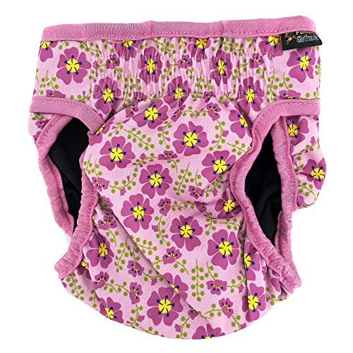 Pack of 3 Female Dog Diapers with 4 - Layers of Absorbent Pads Cat Panties Waterproof Leak Proof Washable (M: Waist 16" - 20", Flowers Pattern) - color: Pack of 3 Flowers Pattern, size: M: Waist 16" - 20"