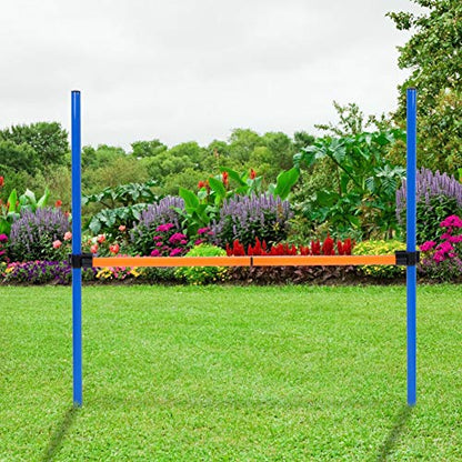 Dog Agility Jump Hurdle Bar Set for Outdoor Exercise, Plastic, Adjustable Height, 4 Blue + 2 Orange Bars, 2 Clips, for Dog Fitness & Bonding
