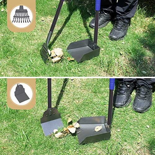 Heeyoo Dog Pooper Scooper, Dog Poop Tray and Rake Set, Pet Waste Removal Scoop with Long Adjustable Sectional Stainless Handles - color: Black/Blue