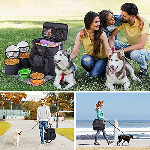 Modoker Dog Travel Bag with 2 Collapsible Dog Bowls, 1 Dog Backpack, Airline Approved Pet Travel BagOrganizer for Supplies & Accessories, 2 Travel Dog Food Container, Black - color: Sleek Black