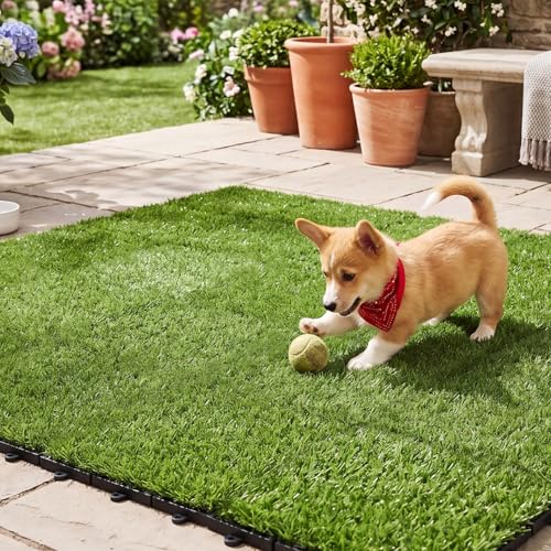 Giantex Artificial Grass Interlocking Deck Tiles, 30 PCS Fake Turf Flooring with Drainage Base, Snap-Together Outdoor Grass Tiles for Patio, Balcony, Poolside, Dog Potty Area & Indoor Outdoor Decor