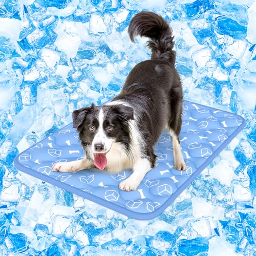 Rywell Dog Cooling Mat 2.0, Ocean Blue,36" x 27" Thick & Durable Cooling Mat for Large Dogs, Long-Lasting Cool with Waterproof & Color-Changing Arc-Chill Tech (Q-Max>0.5) Washable& Non-Toxic - color: Blue, size: Large