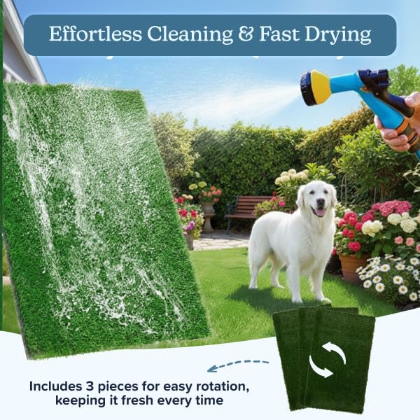 Artificial Grass Puppy Pee Pad for Dogs and Small Pets - Set of Three 35.5X23.5 Inch, Reusable 4-Layer Turf Pads for Dogs - Indoor and Outdoor Fake Grass Potty Pet Supplies by PETMAKER - size: XL 4-Layer Replacement Pads