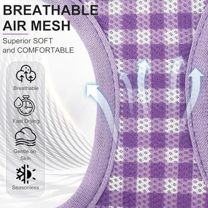 AIITLE Medium Dog Harness – Breathable Mesh with Plaid Design & Dual D-Rings – Secure Fit for Camping, Hiking & Daily Adventures (L, Purple) - color: Purple, size: L