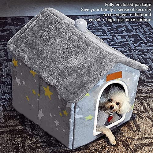 Dog House Indoor, Foldable Soft Kennel Bed Warm Cat Nest Puppy Cave with Cushion for Small Medium Large Dogs Cats (M-Within 17 lbs) - size: M-within 17 lbs