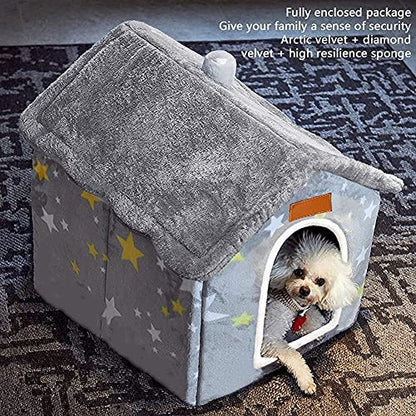 Dog House Indoor, Foldable Soft Kennel Bed Warm Cat Nest Puppy Cave with Cushion for Small Medium Large Dogs Cats (L-Within 30 lbs) - size: L-within 30 lbs