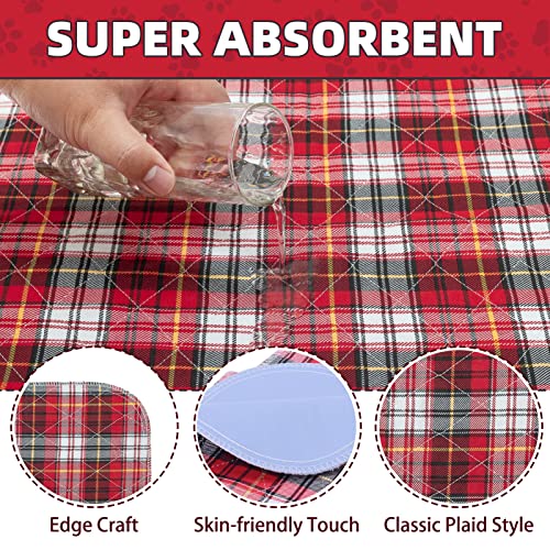 KOOLTAIL Washable Pee Pads for Dogs - Waterproof & Non-Slip Plaid Puppy Potty Training, Reusable Whelping Pad, Dog Food Feeding Mat, Red & Blue - size: 18" x 24" (4 Pack)
