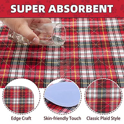 KOOLTAIL Washable Pee Pads for Dogs - Waterproof & Non-Slip Plaid Puppy Potty Training, Reusable Whelping Pad, Dog Food Feeding Mat, Red & Blue - size: 18" x 24" (4 Pack)