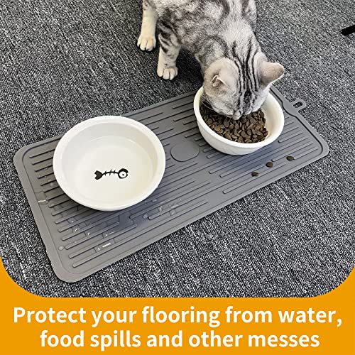 Ptlom Pet Placemat for Dog and Cat, Mat for Prevent Food and Water Overflow, Suitable for Medium and Small Pet, Grey, Silicone - color: Grey