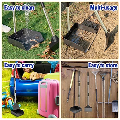 Dog Pooper Scooper for Large Dogs, 3 Pack Adjustable Long Handle Metal Tray, Rake and Spade Poop Scoop with Bin for Pet Waste Removal, No Bending Clean Up for Medium and Large Dogs - size: tray, rake & spade(Large)
