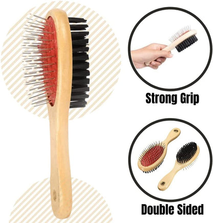 Dog Brush for Grooming Shedding Messaging & Cleaning for Long and Short Haired Dogs, Cats | 2 in 1 Pin & Bristle Soft Pet Hair Double Sided Dog Brush for Cleaning Loose Fur & Dirt (Size Small 17cm)