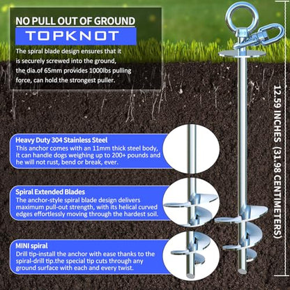 TOPKNOT Dog Tie Out Cable and Stake,(up to 200lbs) 20FT Heavy Duty Cable,360°Swivel Run Anchor- No Tangle,Dog Runner for Yard,Ideal for Outdoor Camping - size: dog stake+20ft/200lbs