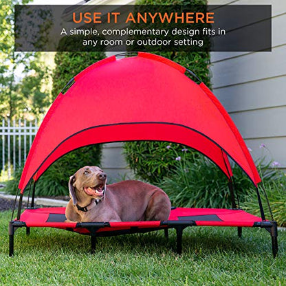 Best Choice Products 48in Elevated Cooling Dog Bed, Outdoor Raised Mesh Pet Cot w/Removable Canopy Shade Tent, Carrying Bag, Breathable Fabric - Red - color: Red, size: 48in