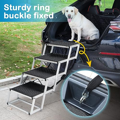 Uross Dog Stairs for Car 4 Steps Suitable for Car Trunk Heights 23"-26"- Collapsible Dog Steps for Car and SUV, Aluminum Pets Stairs for Large Pets, Telescoping Pet Step Ladder for Truck, High Bed - size: 4 Steps (Suitable for Car & Small SUV)
