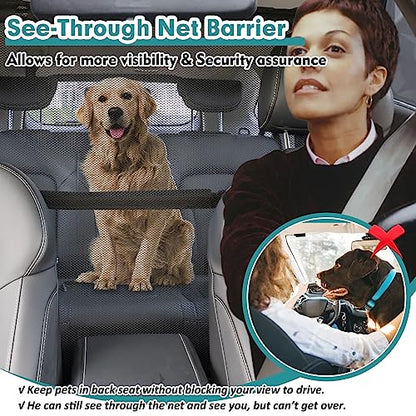 Dog Car Barrier Escape-Proof, 50" Wide Car Divider for 2nd 3rd Row Seats & Cargo Area, Durable Back Seat Car Gate Trunk Barrier with See Through Net Mesh for Small Trucks & SUV & Mid-Sized Vehicle - size: Medium