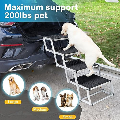 Uross Dog Stairs for Car 4 Steps Suitable for Car Trunk Heights 23"-26"- Collapsible Dog Steps for Car and SUV, Aluminum Pets Stairs for Large Pets, Telescoping Pet Step Ladder for Truck, High Bed - size: 4 Steps (Suitable for Car & Small SUV)