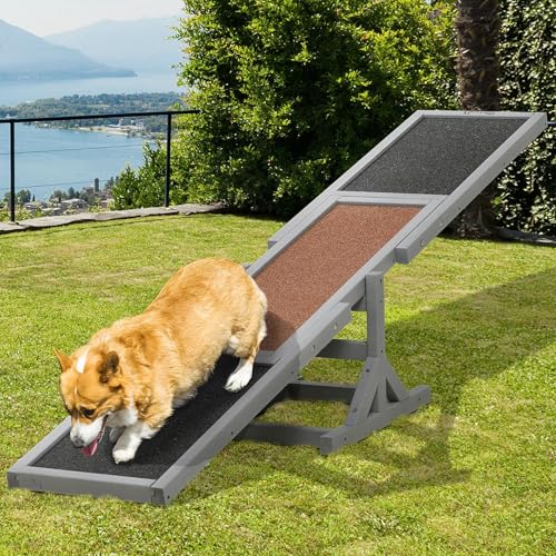 71" Wooden Dog Agility Seesaw for Training and Exercise - Outdoor Dogs Seesaw for Advanced Dog Obstacle Courses, Dogs Agility Ramp Training Platform Equipment (Gray)