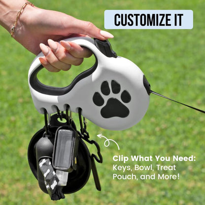 Award-Winning Retractable Dog Leash for Large and Extra Large Dogs (Max 110 lbs) Clip & Go System, Reflective Tape and Ergonomic Handle Includes Clips Poop Bag Holder and Dispenser, White - color: White, size: L/XL - Up to 110 Lbs