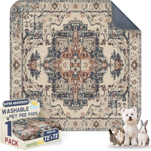 Washable Pee Pads for Dogs, Reusable Puppy Potty Training Pads, Ultra-Absorbent Thick Waterproof Leak-Proof Non-Slip Pads & Mat for Crate, Playpen, Floor, Whelping & Housebreaking , 1 Pack 72"x72" - color: Beige/Blue/Multi, size: 72" ×72"(pack of 1)