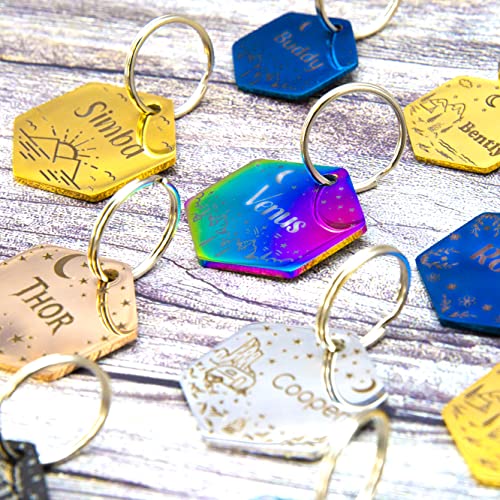 Personalized Dog Tag with 5 Lines of Custom Deep Engraved Durable Stainless Steel Pet ID Name Tag Designer Small Size Hexagon - size: Small, style: Hexagon