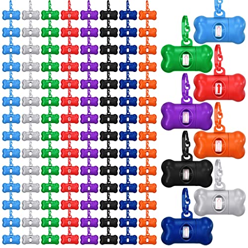 Zhehao 120 Pcs Bone Shaped Dog Poop Bag Dispensers with Disposal Small Dog Waste Bag Holder with Hook for Pet Puppy Walking Hiking Camping, 8 Colors
