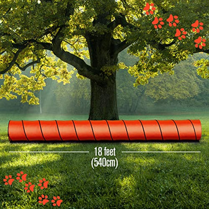 Houseables Dog Agility Tunnel, Dog Tunnel, Agility Equipment, 18 Feet, Puppy Obstacle Course, Crawling, Pet Playground, Small, Medium, Large, Indoor/Outdoor, Play, Pop Up Set, Exercise Tube, Toy, Red - color: Red