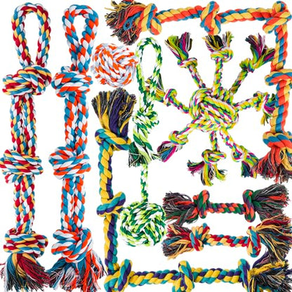 Dog Ropes Toys for Aggressive Chewers, Dog Toys Set With Eight Legs Ball for Large Breeds,Full of Attractiveness for Medium Dog, Heavy Duty Natural Cotton Rope Chew toy, Tug of War, Chewing 9PCS - color: 9 Packs
