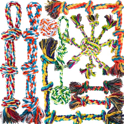 Dog Ropes Toys for Aggressive Chewers, Dog Toys Set With Eight Legs Ball for Large Breeds,Full of Attractiveness for Medium Dog, Heavy Duty Natural Cotton Rope Chew toy, Tug of War, Chewing 9PCS - color: 9 Packs