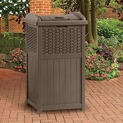 Suncast 33 Gallon Trash Hideaway Easy Assembly Durable Plastic Garbage Container with Wood Look Design, 1 Beige and Brown (2 Pack) - color: Beige/Brown, size: 2 Pack