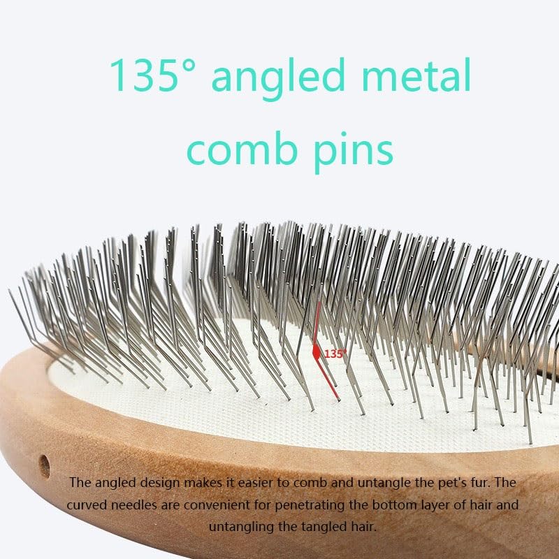 Dog Pin Brush, Airbag Pet Grooming Wooden Comb, Stainless Steel Round Pin Comb, Wooden Handle, Removes Shedding, Tangled Dead Hair, Suitable for Long-haired or Short-haired Cats and Dogs(Large)