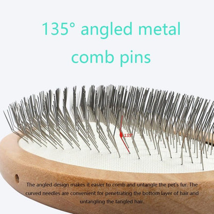 Dog Pin Brush, Airbag Pet Grooming Wooden Comb, Stainless Steel Round Pin Comb, Wooden Handle, Removes Shedding, Tangled Dead Hair, Suitable for Long-haired or Short-haired Cats and Dogs(Large)