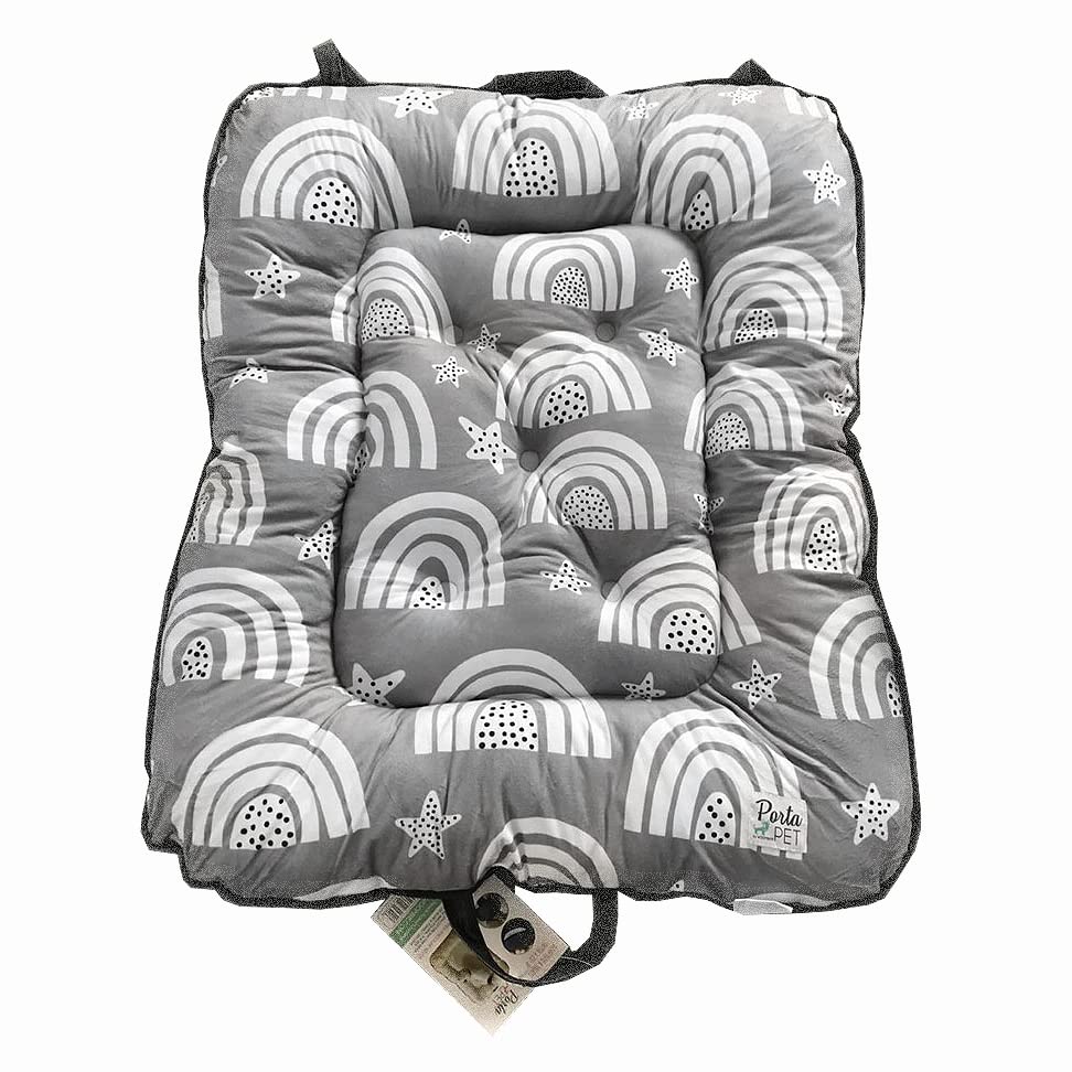 Woombie PortaPet, Portable Lazy Dog Lounger Bed in A Bag, Travel Pet Bed with Easy Carry Handles, Zips Shut to Carry Toys and Treats, Gray Rainbow, Small - size: Small