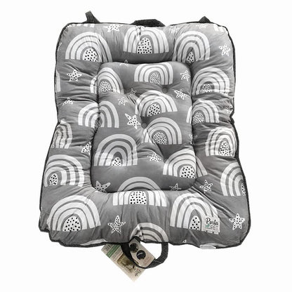 Woombie PortaPet, Portable Lazy Dog Lounger Bed in A Bag, Travel Pet Bed with Easy Carry Handles, Zips Shut to Carry Toys and Treats, Gray Rainbow, Large - size: Large