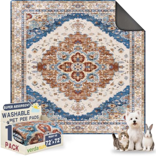 Washable Pee Pads for Dogs, Reusable Puppy Potty Training Pads, Ultra-Absorbent Thick Waterproof Leak-Proof Non-Slip Pads & Mat for Crate, Playpen, Floor, Whelping & Housebreaking , 1 Pack 72"x72" - color: Brick/Blue, size: 72" ×72"(pack of 1)