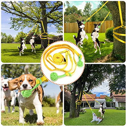 Dog Hanging Bungee Tug Toy for Two Dogs: Interactive Tether Tug-of-War for Pitbull Small to Large Dogs to Exercise - Durable Retractable Tugger Dog Rope Toy with 2 Chew Rope Toys - size: X-Large-Yellow-for 2 Dogs