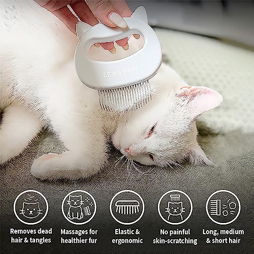 Leo's Paw The Original Pet Hair Removal Massaging Shell Comb Soft Deshedding Brush Grooming and Shedding Matted Fur Remover Dematting tool for Long and Short Hair Cat Dog Puppy Bunny (White) - color: White