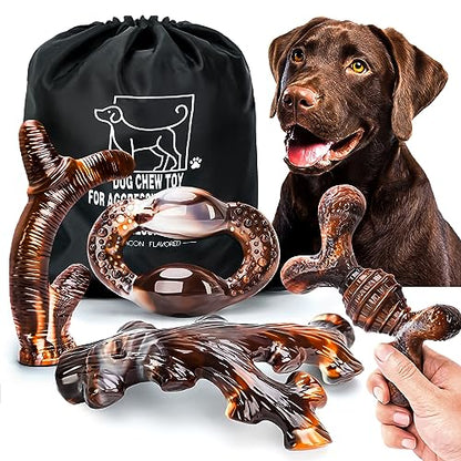 Dog Chew Toys for Aggressive Chewers 4 Pack, Indestructible Dog Toys, Bacon Flavor, Tough Nylon Bones to Keep Them Busy, Medium & Large Breed, Gifts for Dogs - size: Large