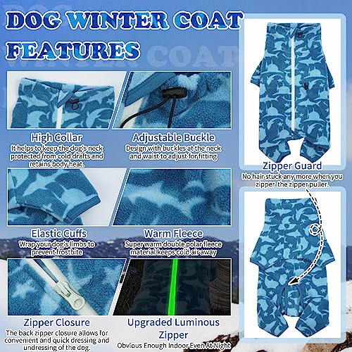 ROZKITCH Shark Dog Pajamas, Pet Windproof Warm Cold Weather Jacket Vest with Luminous Zipper, Jumpsuit Apparel Outfit Clothes for Small Medium Large Dog Shark M - color: Blue-shark, size: M