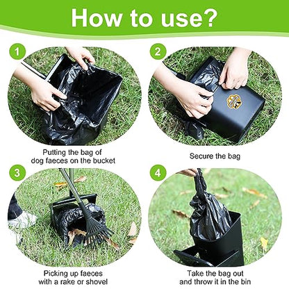 Pooper Scooper Large Swivel Bin & Rake & Spade with 20 Waste Bags and 1 Hook, 39.3" Long Handle Metal Dog Pooper Scooper for Yard, Easy to Clean Pet Waste Use on Grass, Dirt, Gravel or Flats
