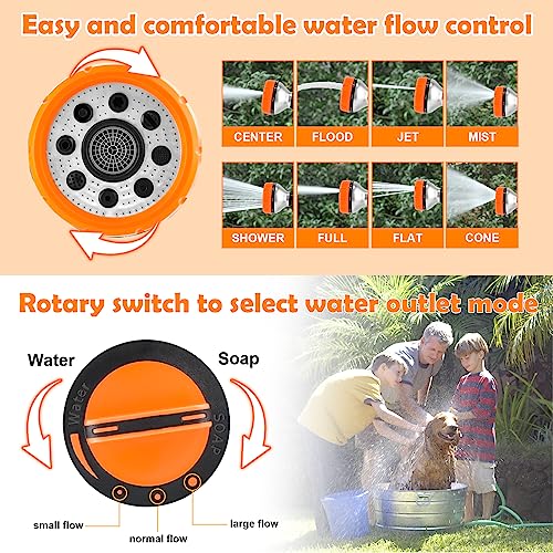 Upgrade Dog Washing Hose Attachment, 8 Spray Patterns Dog Wash with 3.5oz 100cc Soap Dispenser, Dog Washing Gloves, Dog Bath Brush, Suitable for Watering Plant, Patio, Cleaning, Showering Pet - color: Orange