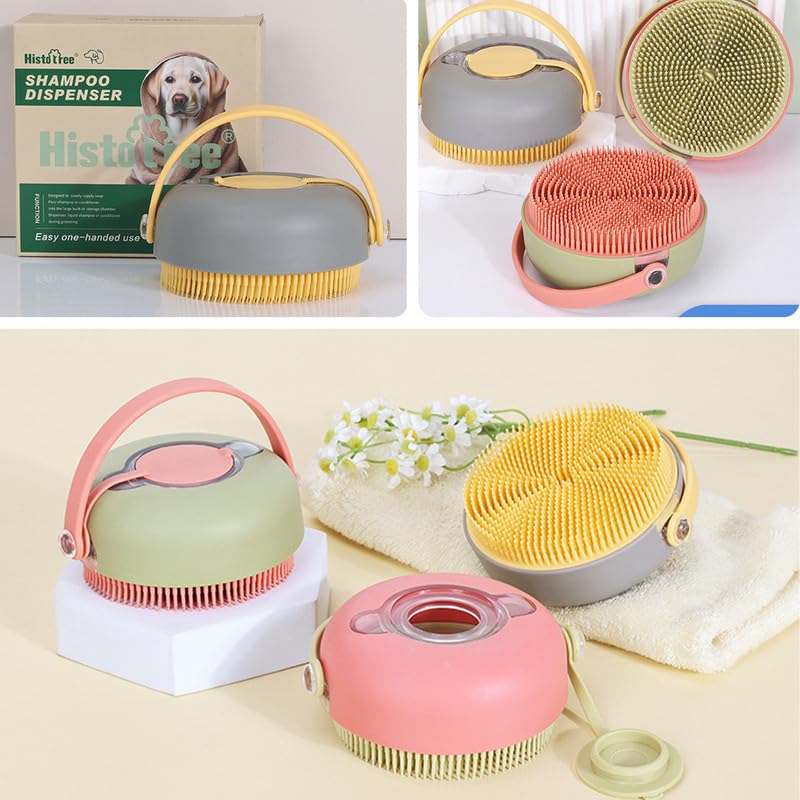 2-in-1 Pet Shampoo Dispenser & Grooming Brush, Soft Bristle Bathing Massage Brush for Shedding Reduction & Deep Cleaning, Gentle for Long & Short Hair Dogs Cats - color: Gray