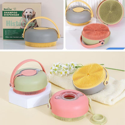 2-in-1 Pet Shampoo Dispenser & Grooming Brush, Soft Bristle Bathing Massage Brush for Shedding Reduction & Deep Cleaning, Gentle for Long & Short Hair Dogs Cats - color: Green