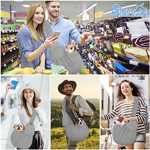 SlowTon Dog Carrier Sling - Thick Padded Shoulder Strap Adjustable Dog Carriers for Small Dogs, Puppy Carrier Purse for Pet Cat with Front Zipper Pocket Safety Belt Machine Washable (Light Gray, M) - color: D-Light Grey Knitted Fabric