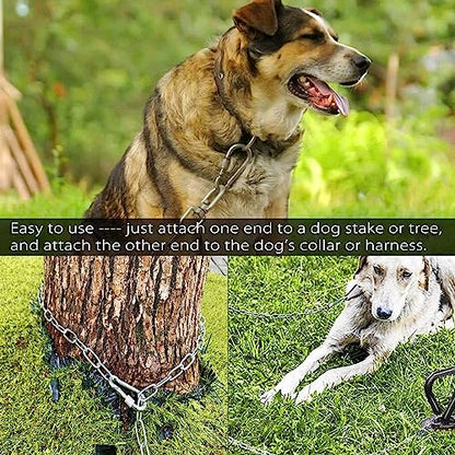 25ft Heavy Duty Dog Tie-Out Chain for Outside - Chew Proof Metal Leash with Strong Hook and Lockable Snap, Outdoor Dog Runner Lead for Small Medium Large Dogs up to 200lbs for Yard