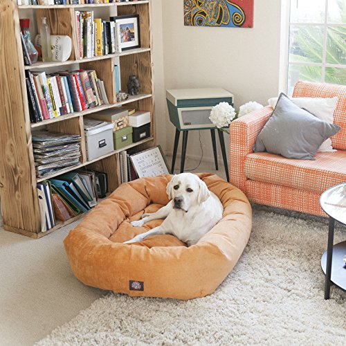 Majestic Pet 40 Inch Micro Velvet Calming Dog Bed Washable – Cozy Soft Round Dog Bed with Spine for Head Support - Fluffy Donut Dog Bed 40x29x9 (inch) – Round Pet Bed Large – Pearl - color: Pearl