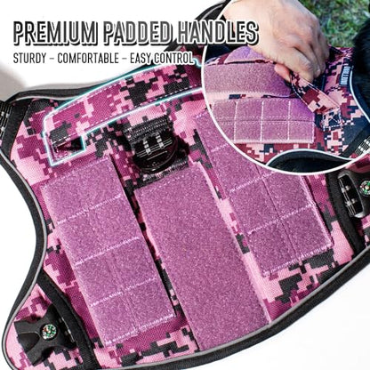 Tactical Dog Harness for Medium & Large Dogs, Camo Purple Adjustable No-Pull Control with Handle, Heavy Duty Reflective Vest - Size M - color: Purple Camo, size: Medium
