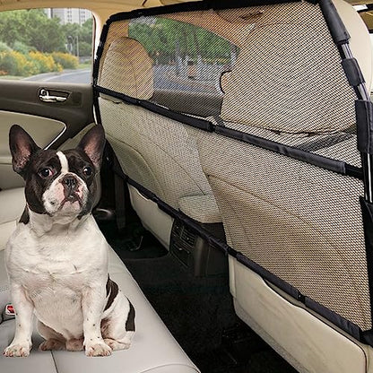 Dog Car Barrier Escape-Proof, 50" Wide Car Divider for 2nd 3rd Row Seats & Cargo Area, Durable Back Seat Car Gate Trunk Barrier with See Through Net Mesh for Small Trucks & SUV & Mid-Sized Vehicle - size: Medium