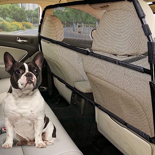 Dog Car Barrier Escape-Proof, 50" Wide Car Divider for 2nd 3rd Row Seats & Cargo Area, Durable Back Seat Car Gate Trunk Barrier with See Through Net Mesh for Small Trucks & SUV & Mid-Sized Vehicle - size: Medium