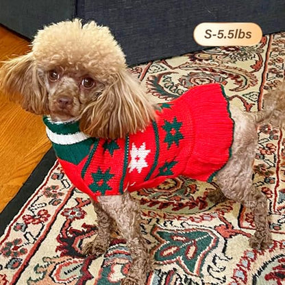 KYEESE Dog Christmas Sweater Warm Dog Sweater for Small Dogs with Leash Hole Knit Dogs Clothes Pet Coats Turtleneck Pet Sweater Dress with Snowflake Pattern, Red, Small - color: 08# Girl Red, size: Small (3-6lbs)